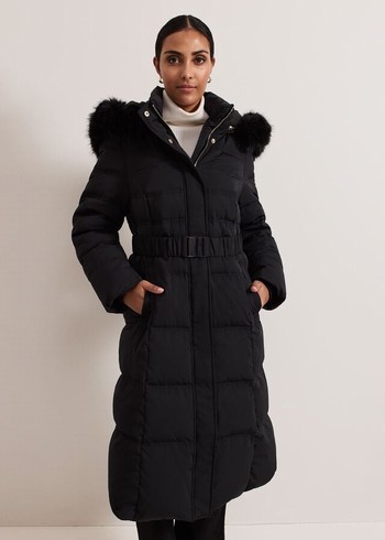 Phase Eight Petite Dixie Long Fur Hood Puffer Coats Black USA | 3627908-PA